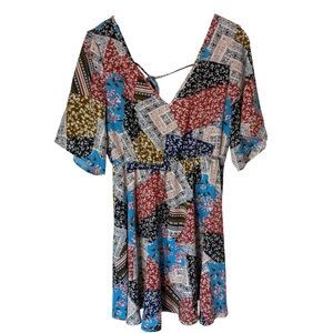 Boho Patchwork Mini Dress Kimono Sleeve Festival Style